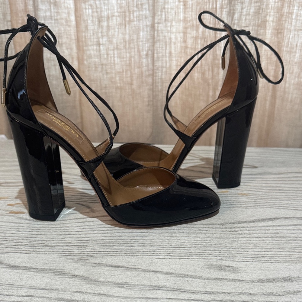 Aquazzura Black Patent Karlie block Leather Heels size 37. Perfect condition - Picture 7 of 7